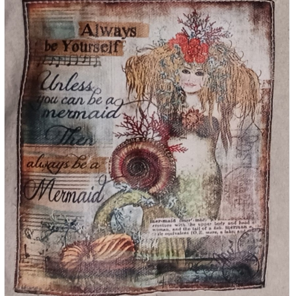 Vintage Addiction Mermaid Canvas Leather Tote Whimsy Recycled Always Be Yourself - Picture 12 of 13